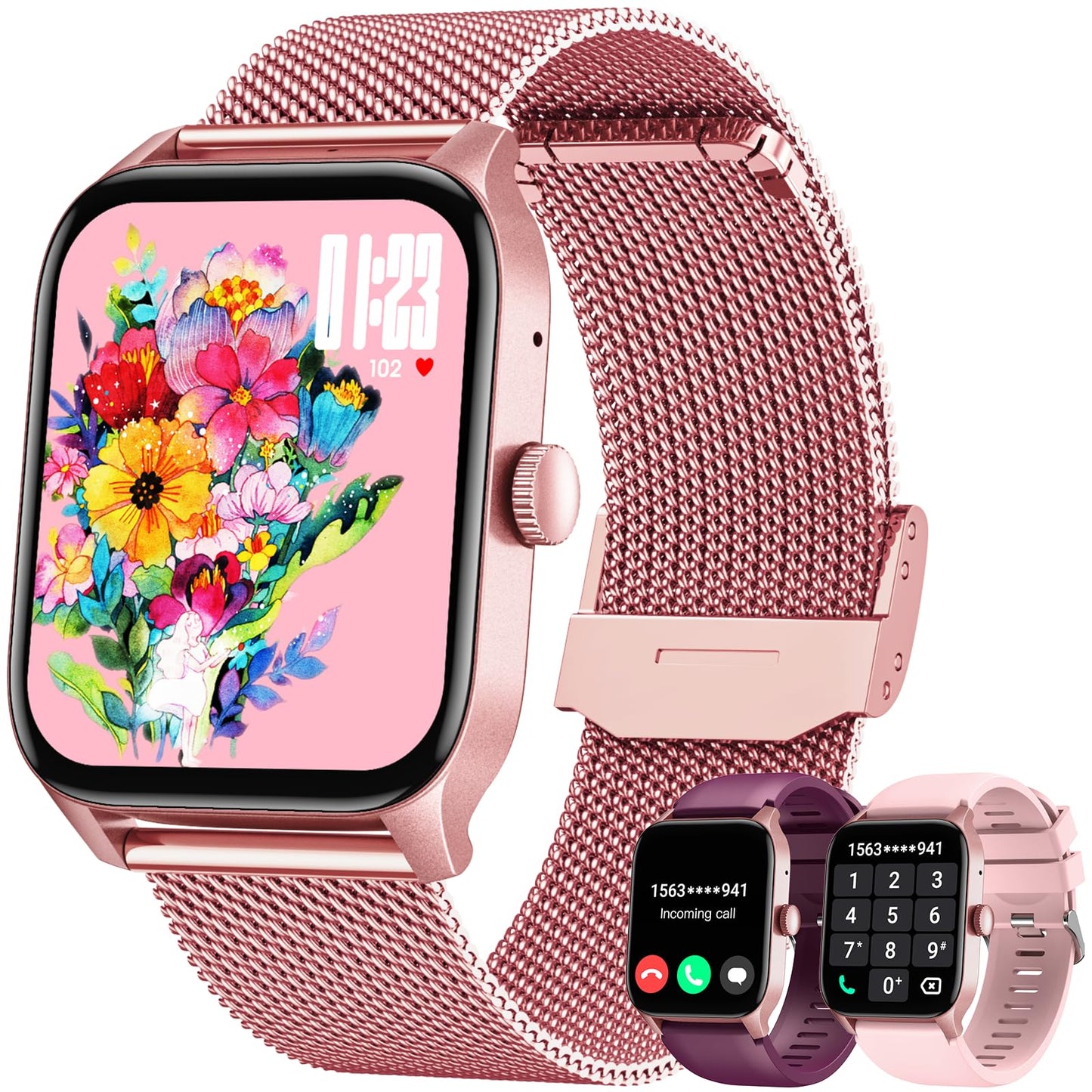 Smart Watch for Android/Samsung/iPhone, Activity Fitness Tracker with IP68 Waterproof for Men Women & Kids, Smartwatch with 1.3" Full-Touch Color Screen, Heart Rate & Sleep Monitor (Pink)