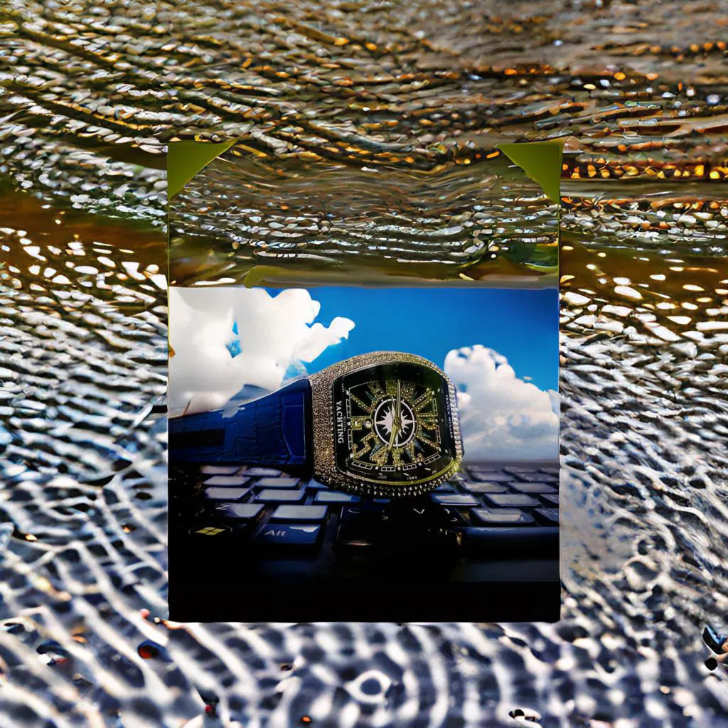MEN'S SKULL BIG FACE WATCH RECTANGLE WHITE BLUE DIAL