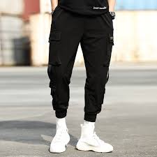 OIMG Skymountain Men Casual Elastic Waistband Ankle Tied Pockets Cargo Pants Drawstring Trousers