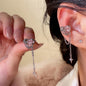 1Pcs/1Pair Pink Crystal Heart Star Tassel Ear Clip Earrings For Women Girl Vintage Non Piercing Ear Cuff Y2K Party Jewelry Gift Runrui