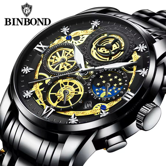 BINBOND 4010 Business Watches for Men Waterproof Stainless Steel Gold Male Wristwatches Relogio Masculino 2022 LESS RATE