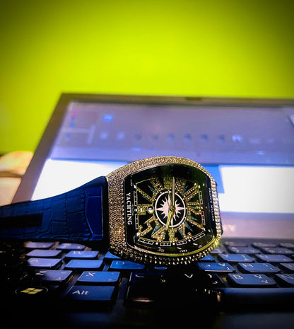 MEN'S SKULL BIG FACE WATCH RECTANGLE WHITE BLUE DIAL