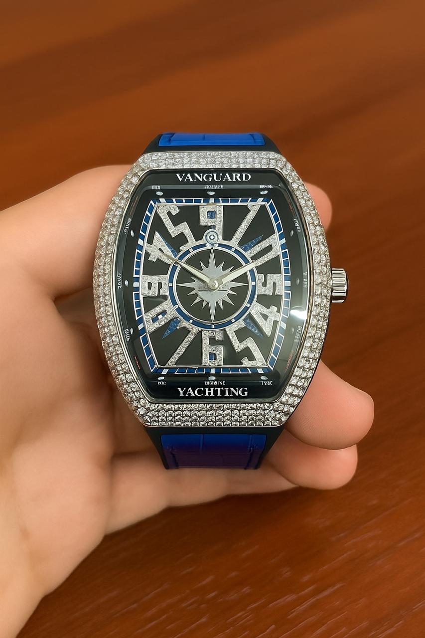 MEN'S SKULL BIG FACE WATCH RECTANGLE WHITE BLUE DIAL