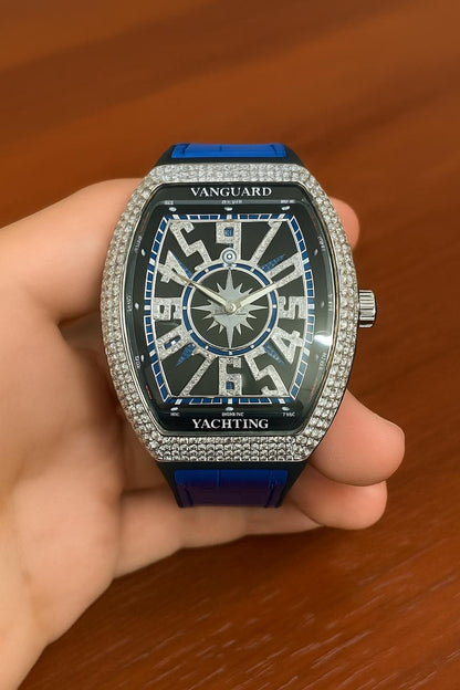 MEN'S SKULL BIG FACE WATCH RECTANGLE WHITE BLUE DIAL