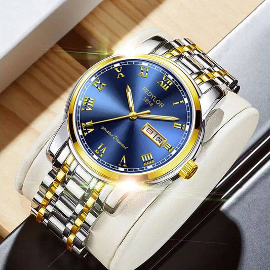 FEDYLON WATCH 1868 “Luxury Watch,” “Men’s silver Blue Luxury Quartz Watch.”