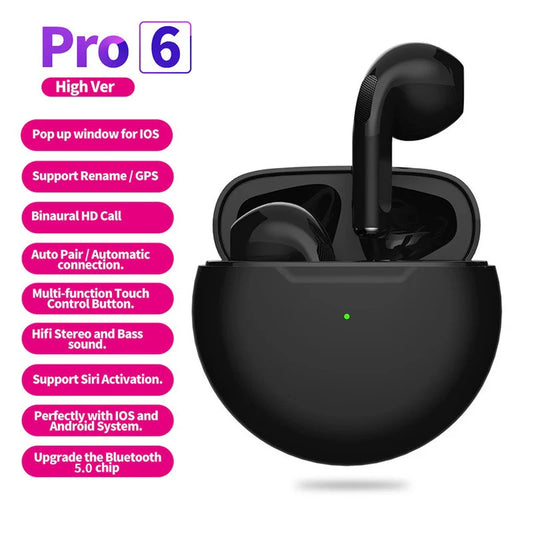 Shoabify Air PRO 6 TWS Wireless Earbuds Bluetooth In-Ear Earphones with Mic